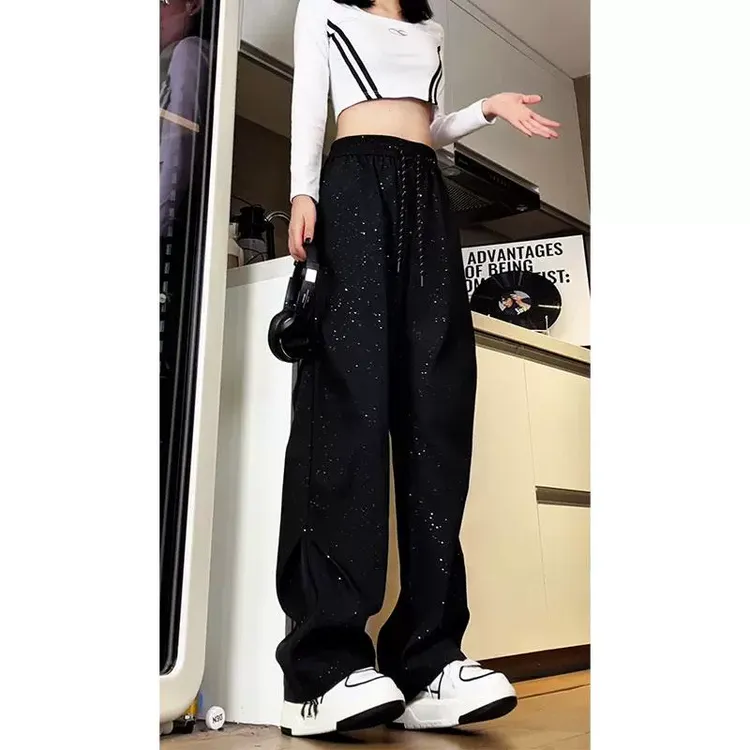 满天星褶皱休闲裤子男士秋冬季美式cleanfit高街宽松直筒西装长裤