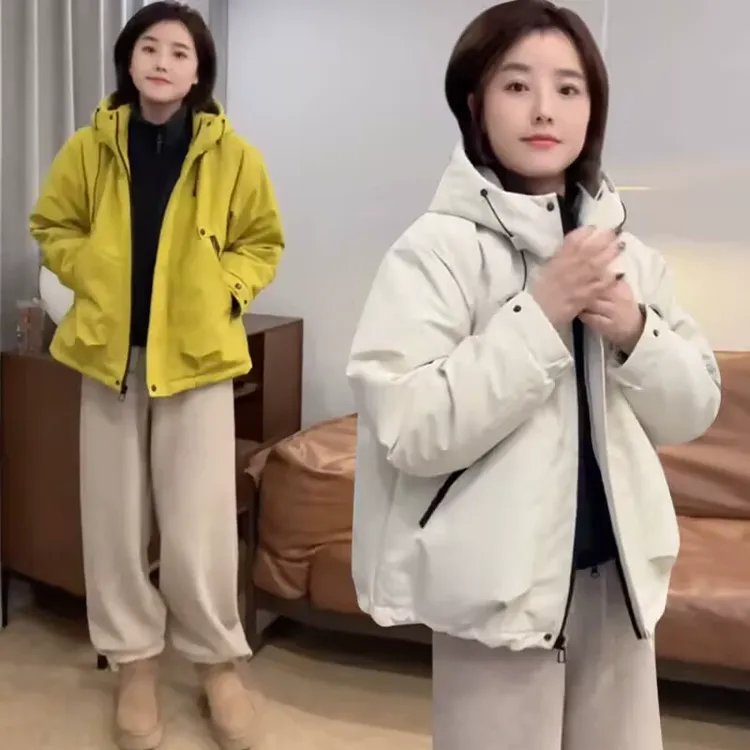 爆款设计感连帽加棉冲锋衣外套女2025秋新款休闲户外工装棉服上衣