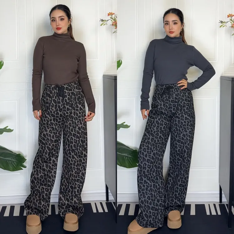 新款加厚套装高腰显瘦直筒阔腿加厚保暖裤套装