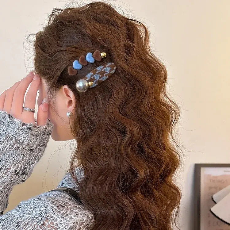 一对装～爱心撞色发夹高级感丝绒侧边夹前额碎发一字夹刘海夹商品图