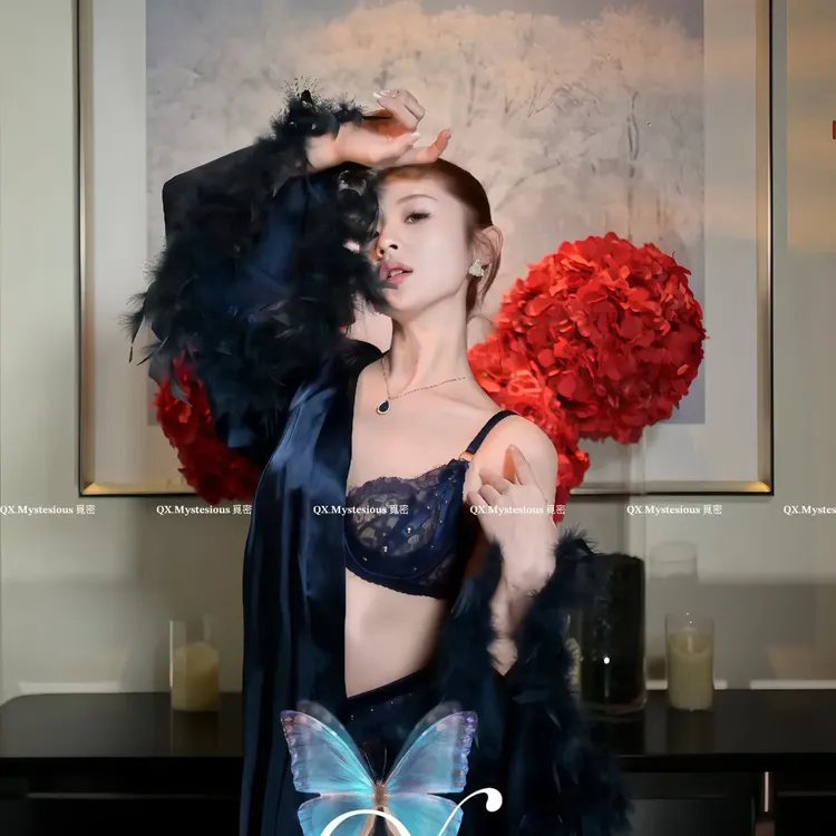 QX.MYSTESIOUS覓密|蓝色星河 |超薄透气聚拢上托性感蕾丝文胸内衣