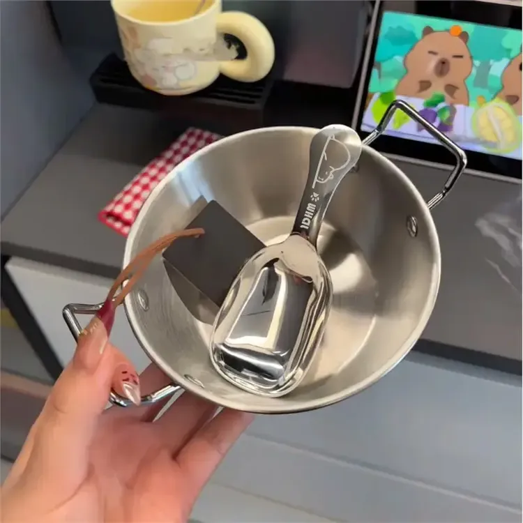 韩式高颜值不锈钢碗可爱双耳碗燕麦碗卡皮巴拉大头勺创意现代家用
