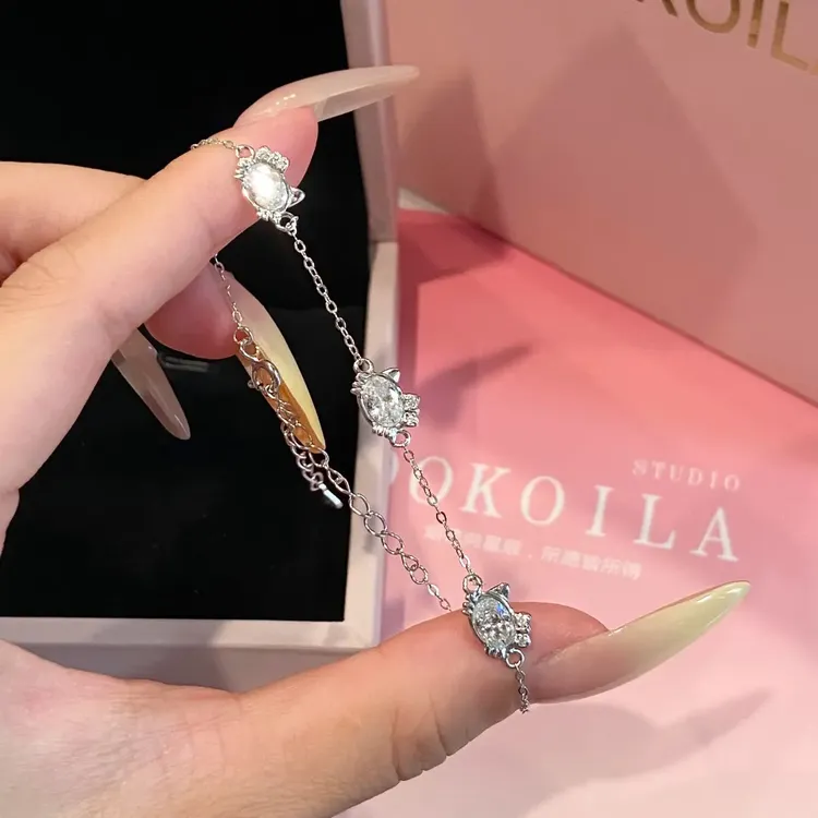 足银手链 999纯银KT猫手链女轻奢小众高级感甜美送闺蜜生日礼物