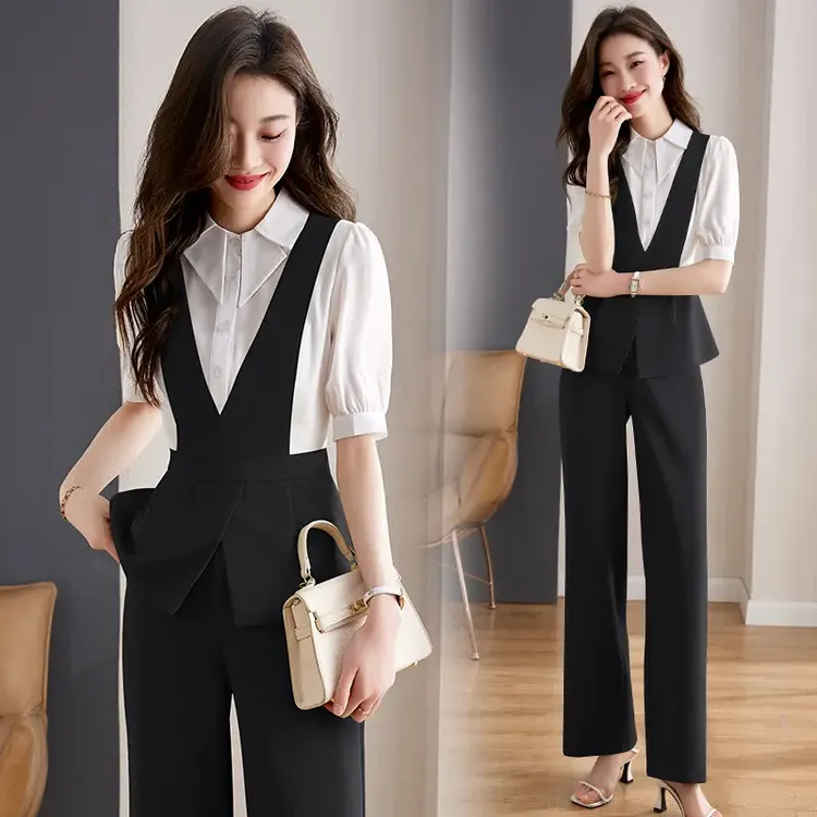 休闲衬衫套装女2025年夏季新款高级感女神范职业减龄直筒裤两件套