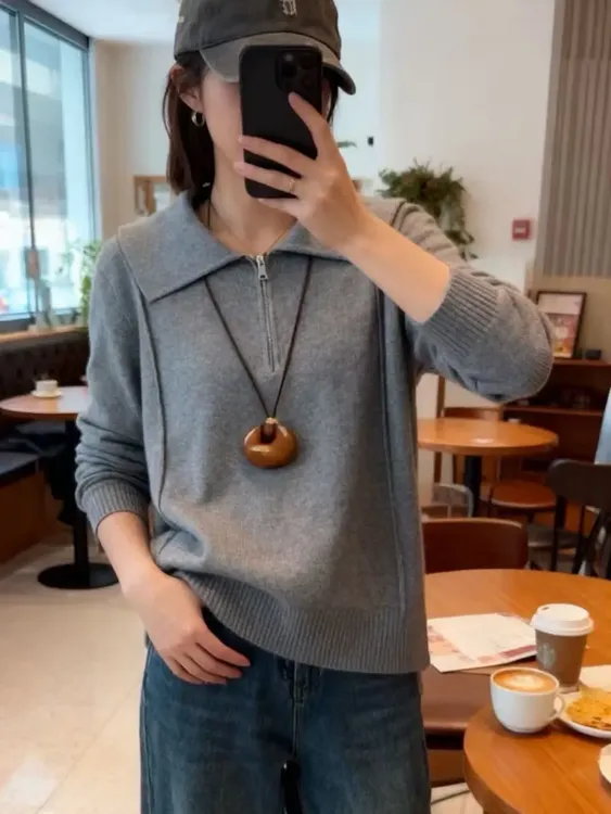 2025秋冬新款时尚海军领宽松减龄长袖针织衫女洋气甜美时髦