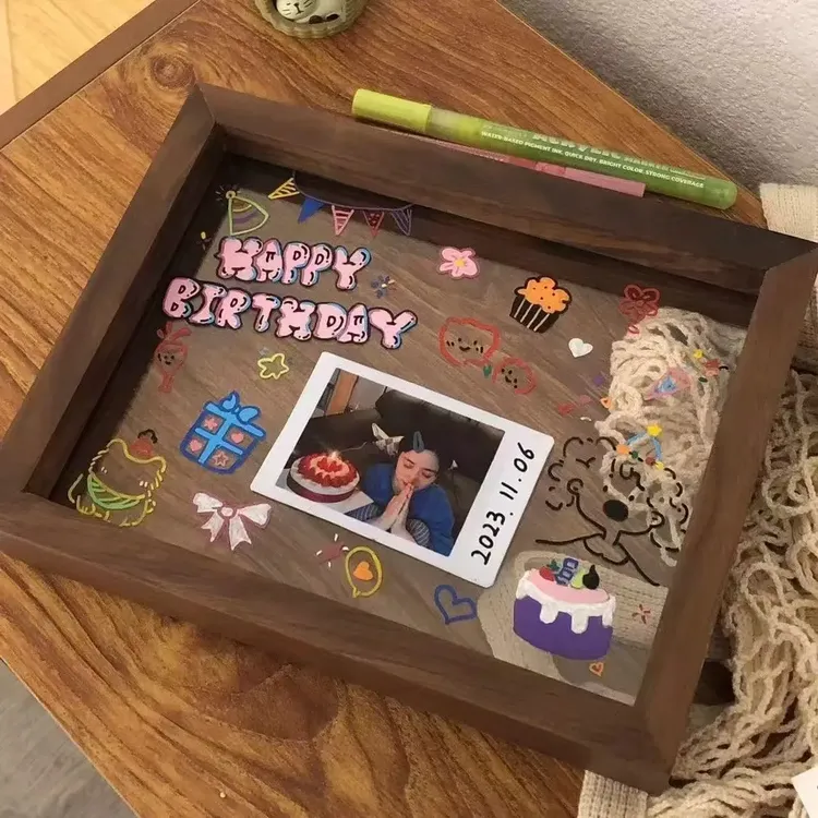 【皮卡】创意手工涂鸦双面透明相框拍立得照片框纪念日驾车个人用品