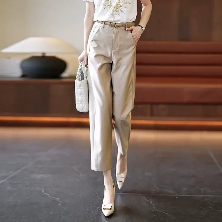 九分烟管裤女夏季薄2025新款高腰直筒西装裤小个子休闲萝卜哈伦裤