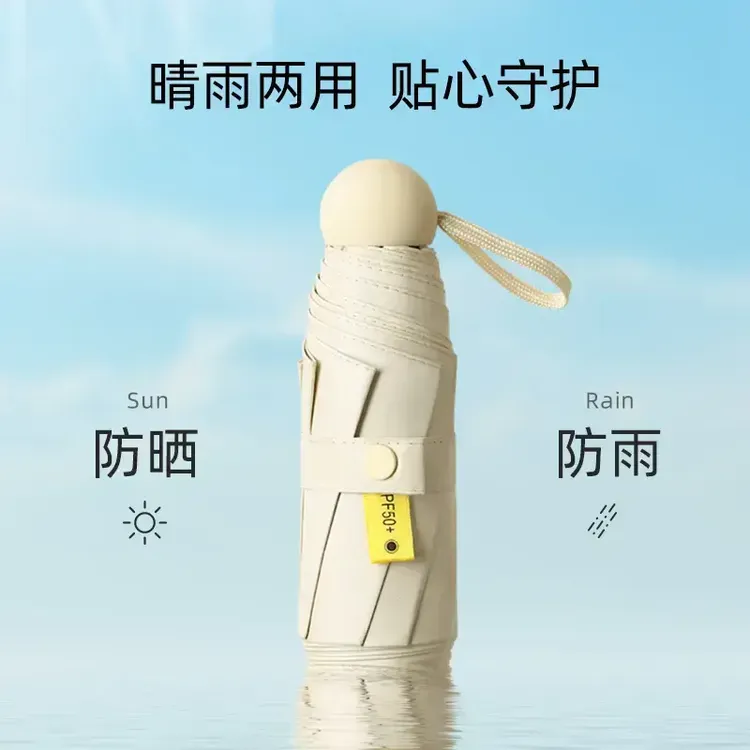 【加强防晒】新款五折伞超轻迷你雨伞太阳伞胶囊雨伞黑胶防晒遮阳伞商品图