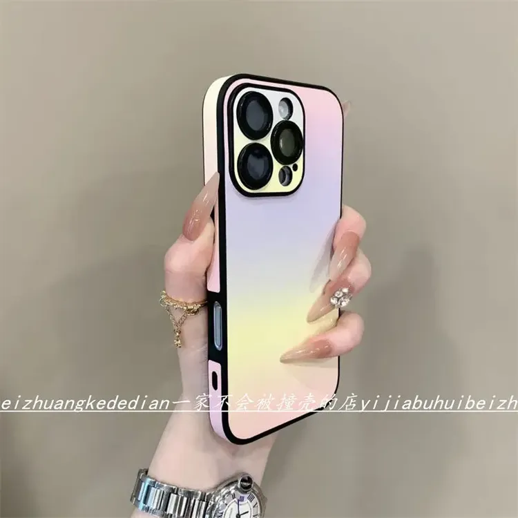 适用粉色渐变色高颜值素皮防滑iphone16promax手机壳15情侣14个性