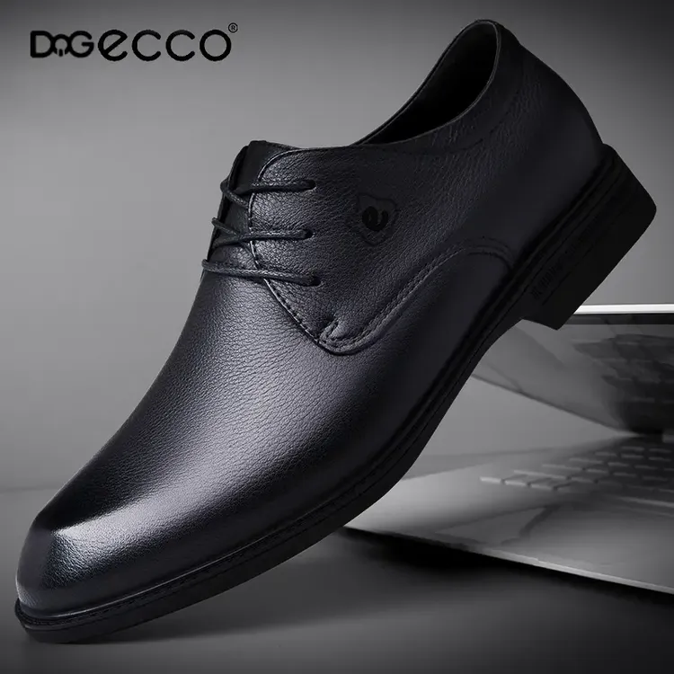 DQGECCO爱步特伦男士百搭新款真皮商务休闲鞋系带夏季正装皮鞋男