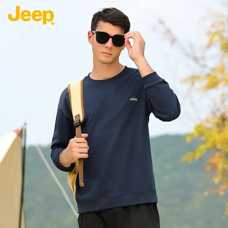 JEEP/吉普春秋男休闲百搭圆领卫衣宽松套头运动长袖打底上衣
