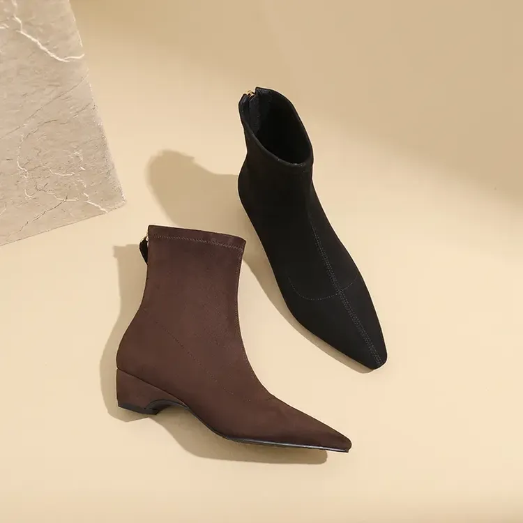 AMEINOR2025秋冬季新款小方尖时尚百搭弹力瘦瘦靴女士小短靴562