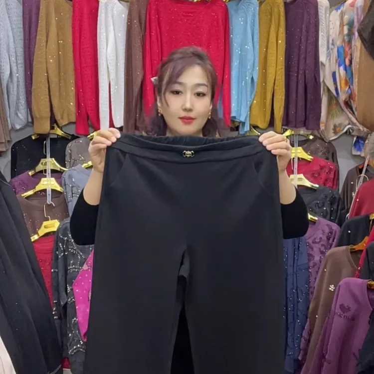 新款高腰显瘦烫钻九分裤