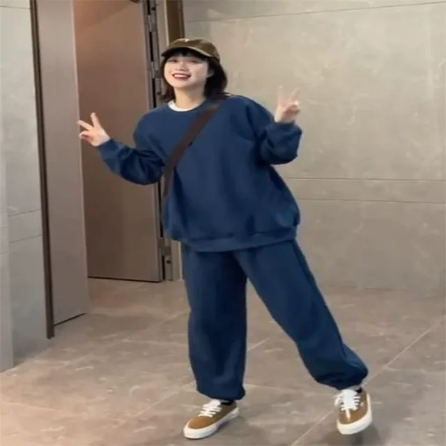 秋冬胖mm2-300斤休闲运动两件套女学生宽松圆领卫衣卫裤时尚套装