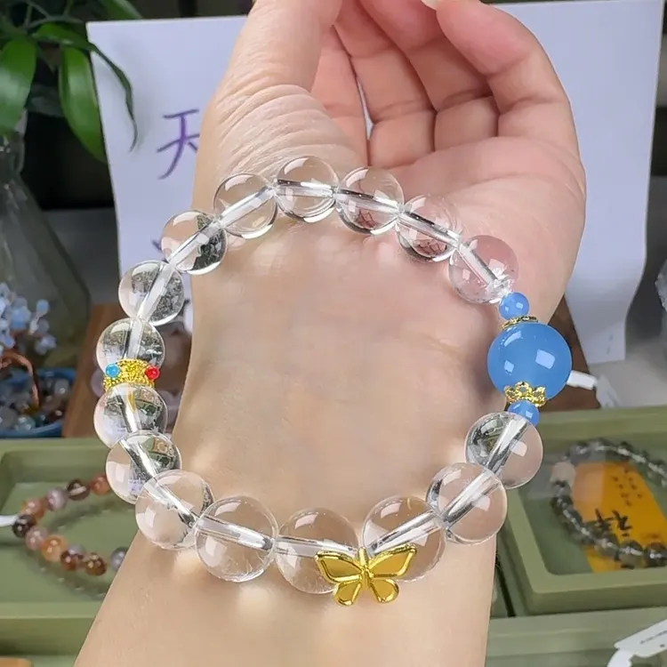 白水晶海蓝宝原创小众设计手串