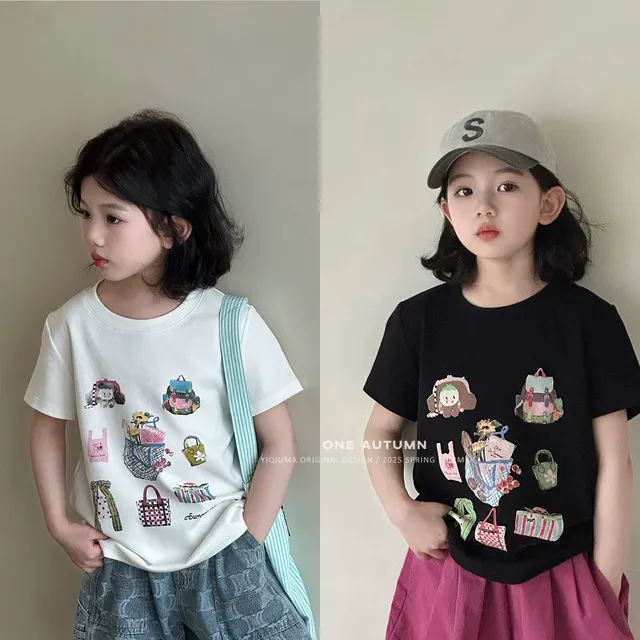 一秋妈2025夏季新款女童独特超好看短袖T恤中大儿童洋气薄款上衣