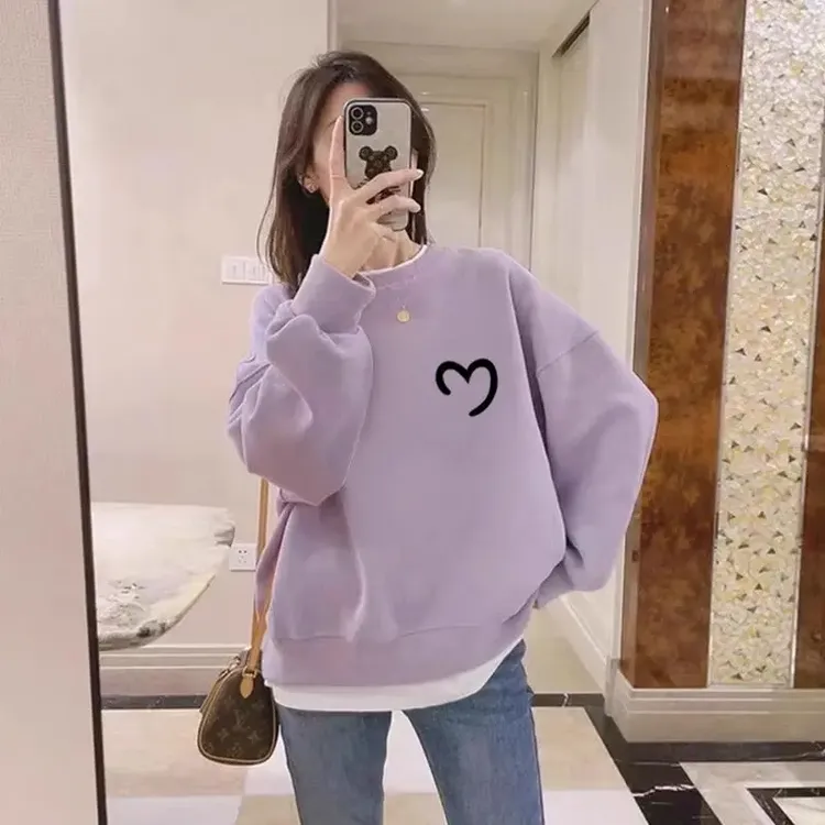 圆领套打底衫加绒加厚卫衣女2025秋冬季新款宽松韩版情侣装减龄