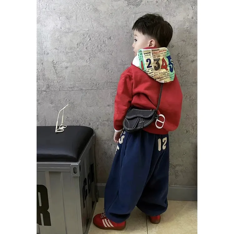 现货】壹妈童装儿童套装秋季新款男女童洋气红色卫衣外套蓝色裤子
