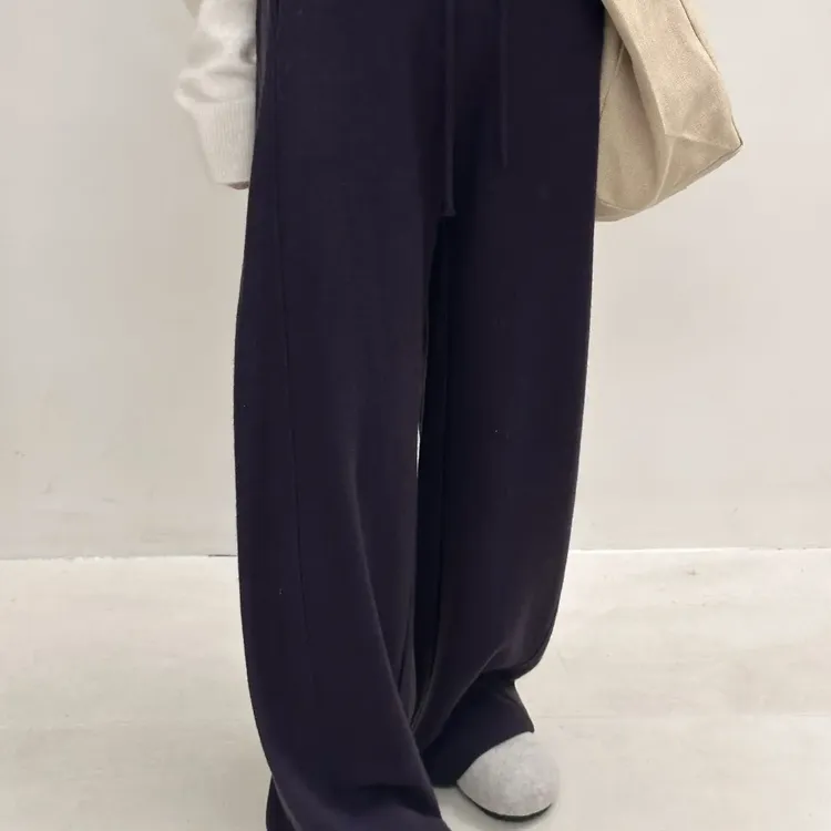 百分百强缩羊毛休闲阔腿裤百搭通勤老钱风休闲裤显瘦高腰时尚