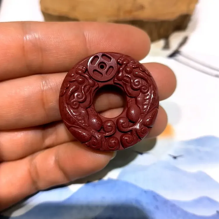 含辰砂工艺品高含量朱砂双貔貅平安扣平平安安男女款情侣项坠