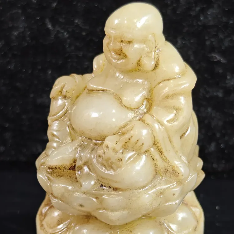 旧藏天然和田玉大肚佛笑口常开摆件307克80*48mm