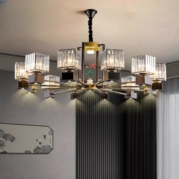 新中式吊灯餐厅灯水晶灯带射灯客厅灯餐饮饭厅酒店包间大气包厢灯