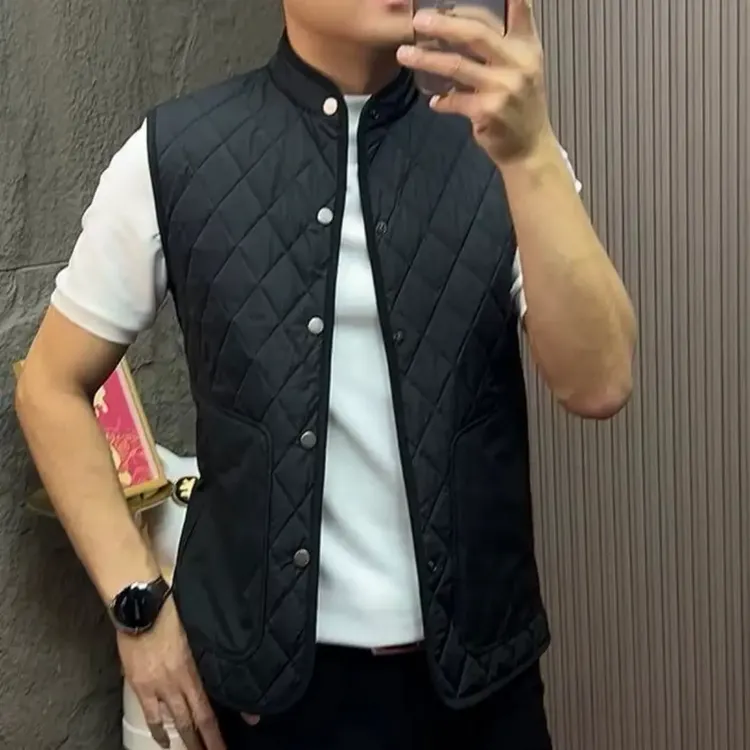 圆下摆秋冬立领男士商务休闲时尚百搭立领绗绣马甲免烫修身型