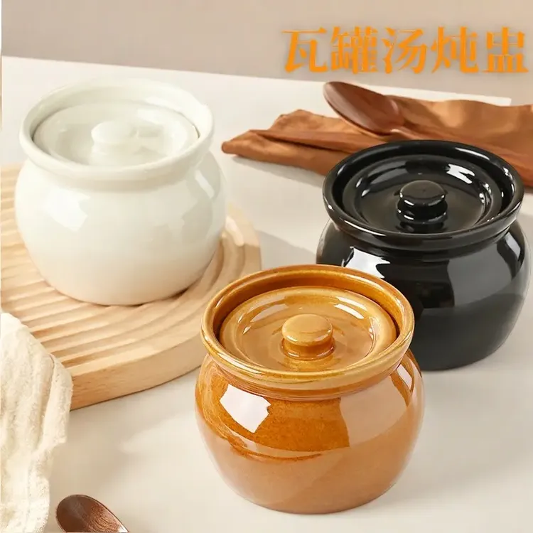 陶瓷瓦罐煨汤炖盅隔水炖炖罐带盖汤盅可叠层汤罐商用家用器皿