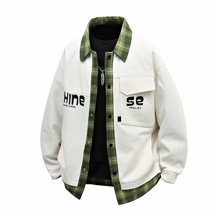 2025春秋款翻领外套男生拼接青少年酷帅潮流初高中学生夹克衫长袖
