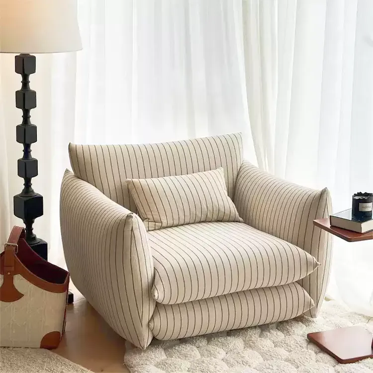 BEAUTIFU  2025款复古慵懒风沙发客厅阳台法式针织棉麻懒人休闲椅