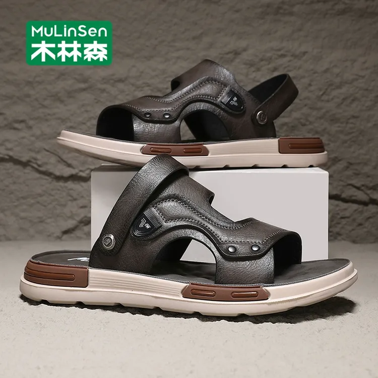 木林森沙滩鞋男款夏季2025新款开车两用凉拖鞋防滑软底运动皮凉鞋