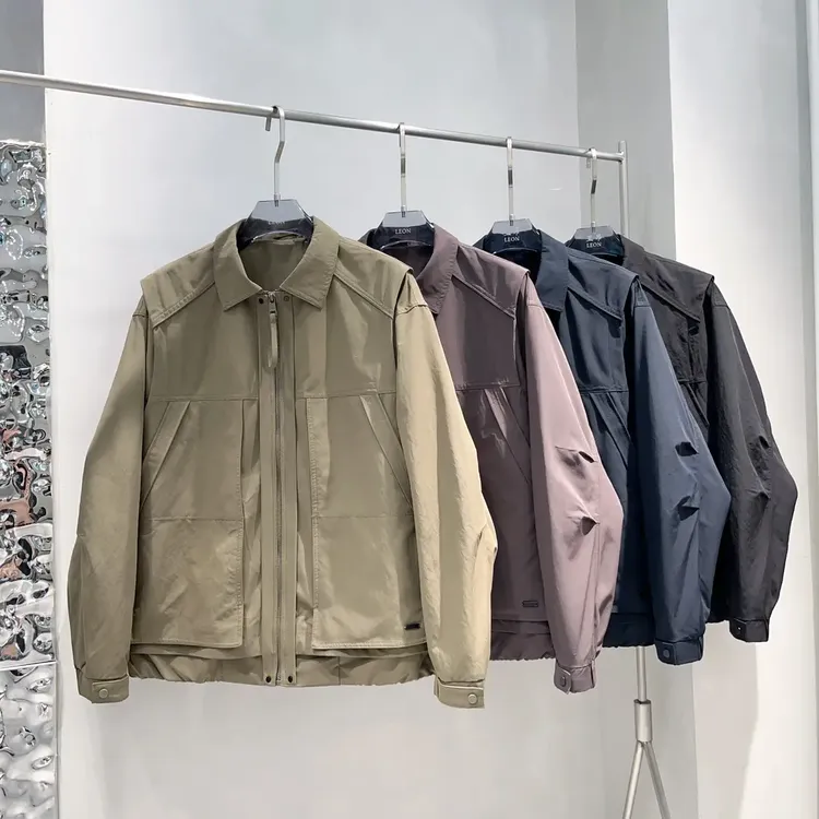 特大码300斤男装痞帅轻奢秋季哈灵顿翻领设计师款假两件夹克外套