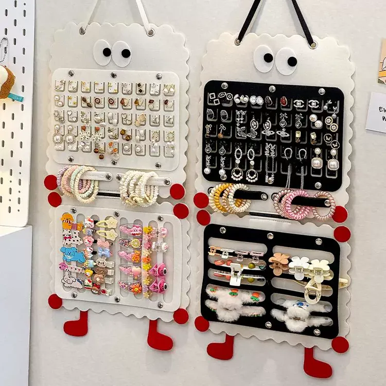 发饰收纳神器挂墙首饰挂袋耳钉环展示架鲨鱼夹发夹饰品毛毡挂架ZK