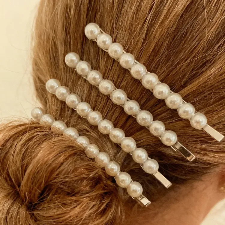 手工镶嵌珍珠网红一字夹发夹固定碎发显ins风森女系气质