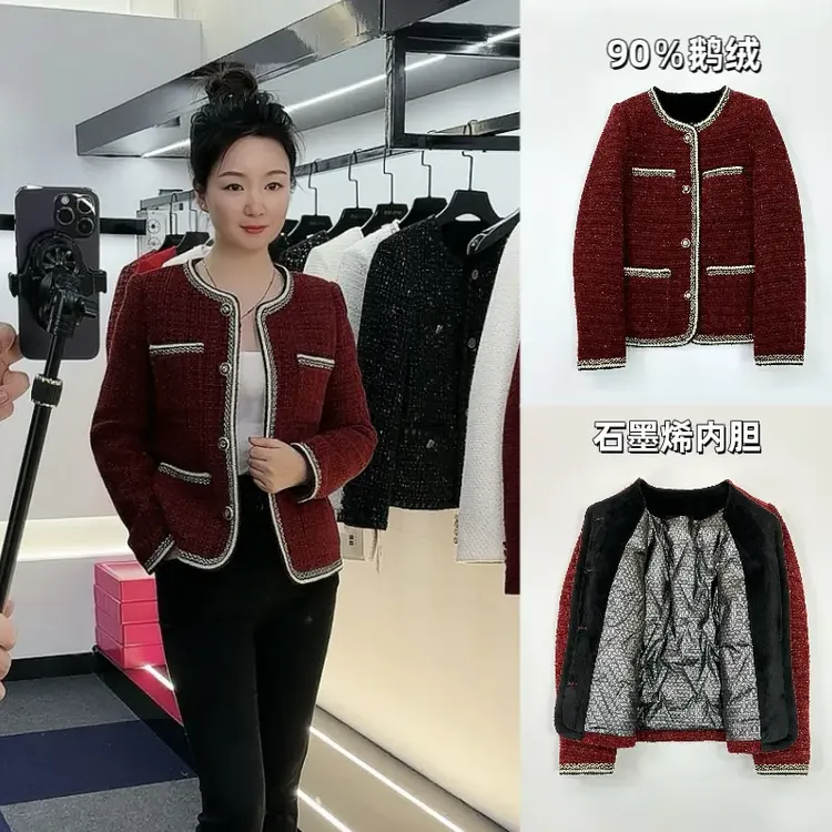 90鹅绒〖柒哥正品〗秋冬酒红女外套气质显瘦短款修身百搭鹅绒服