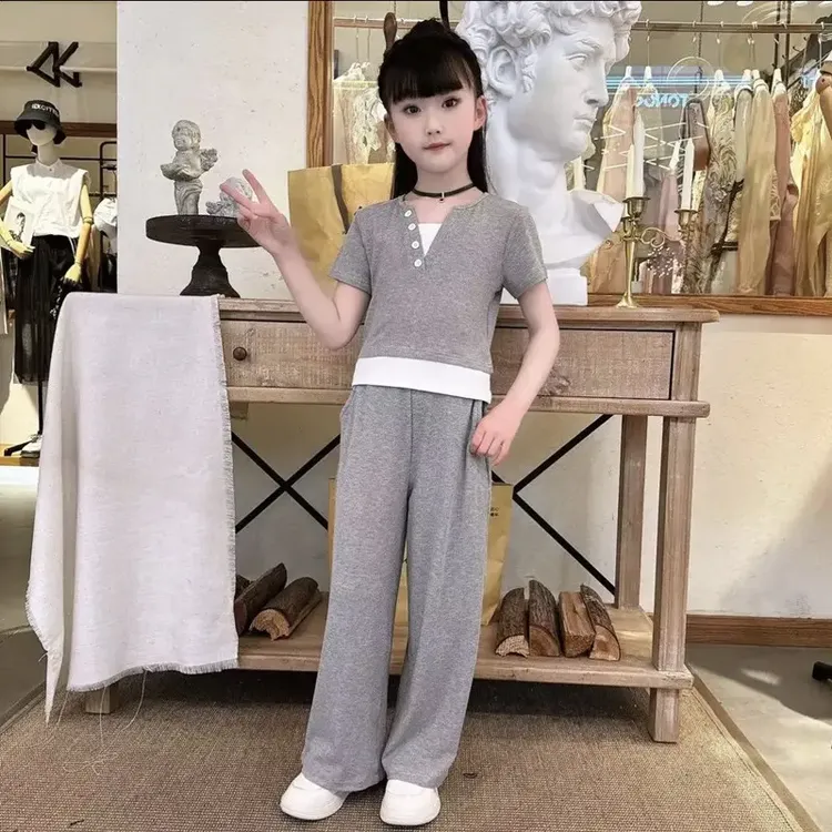 夏季新款儿童洋气薄款时髦女童休闲套装中大童阔腿运动网红百搭服