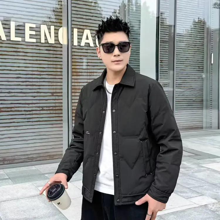 男士冬季新款翻领商务休闲加厚保暖夹克简约修身外套冬装