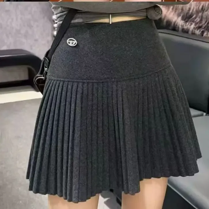 ［葡萄］大码毛呢千褶裙防走光秋冬显瘦a字版洋气高腰裙