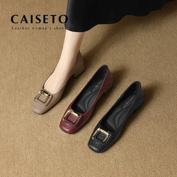 XLAOB 简约通勤低跟上班鞋/3.5CM舒适气质粗跟时尚扣件单鞋D464