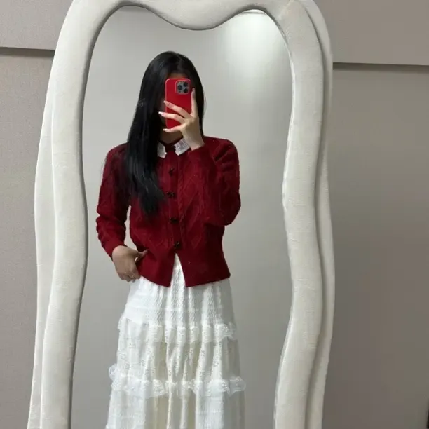 蝴蝶结针织女开衫款蝴蝶毛针织衫红色秋季女装短款