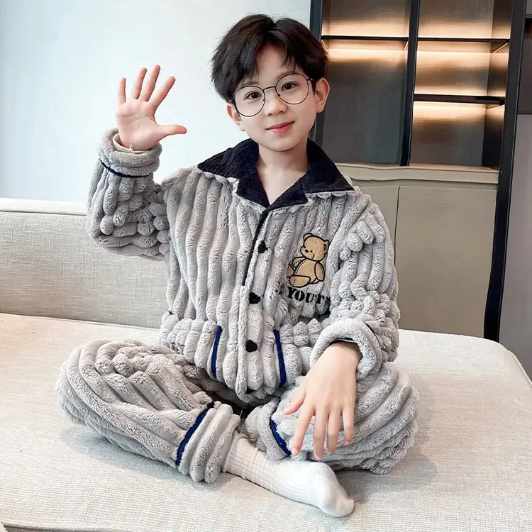 男童睡衣秋冬新款珊瑚绒家居服儿童男孩加绒中大童加厚法兰绒套装