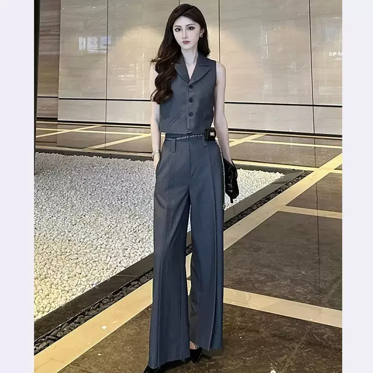 小香风西装套装裤夏欧货时尚干练气质女装高级感职业马甲两件套女