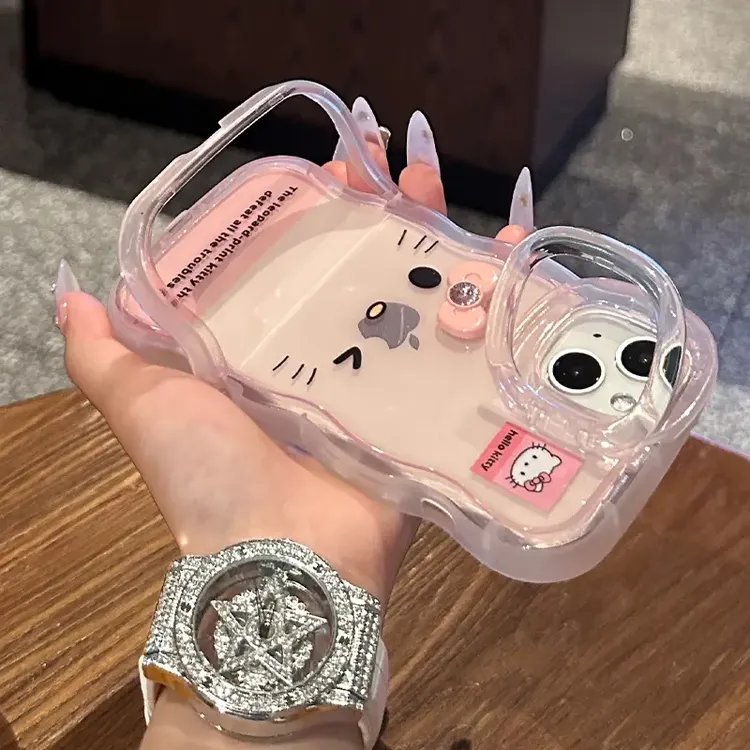 适用iPhone16pro粉黄KT双支架卡通苹果15手机壳华为oppo/vivo小米