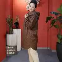 7288-1 女士中长款休闲连帽波点风衣有里衬大码时尚薄棉外套