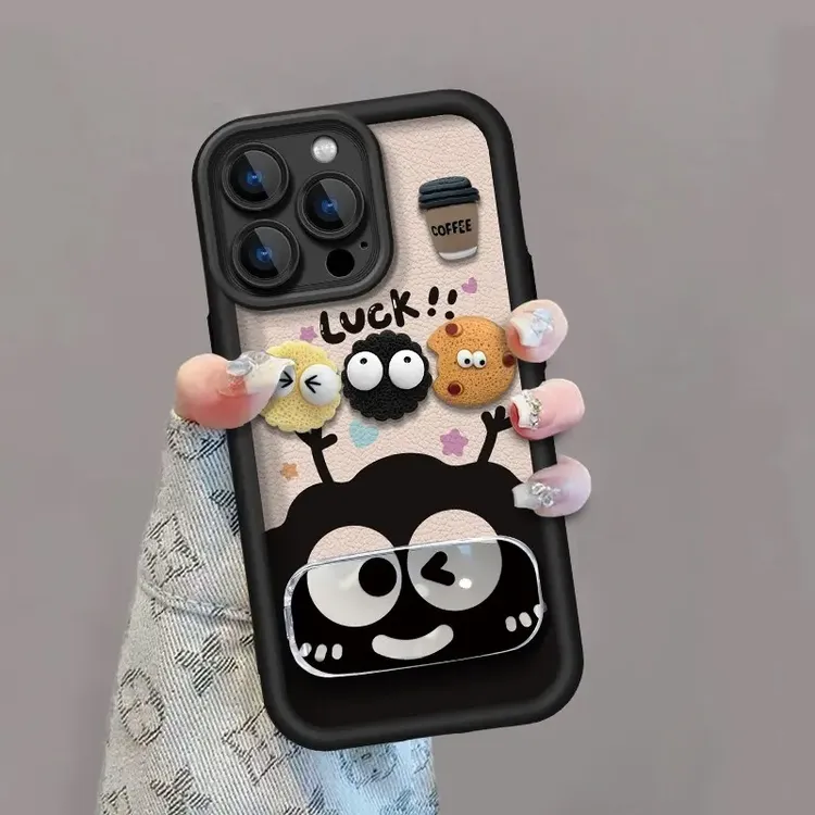 适用咖啡煤球苹果16promax天眼皮纹手机壳vivo华为oppo小米15可爱