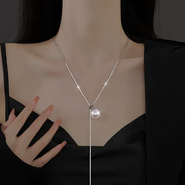 钛钢仿水晶项链 长度75cm 可调节项链轻奢长款毛衣链女2025气质