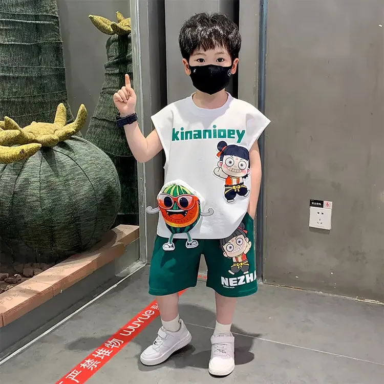 哪吒男童无袖夏装套装2025新款酷帅男孩薄款背心时髦宝宝夏季衣服
