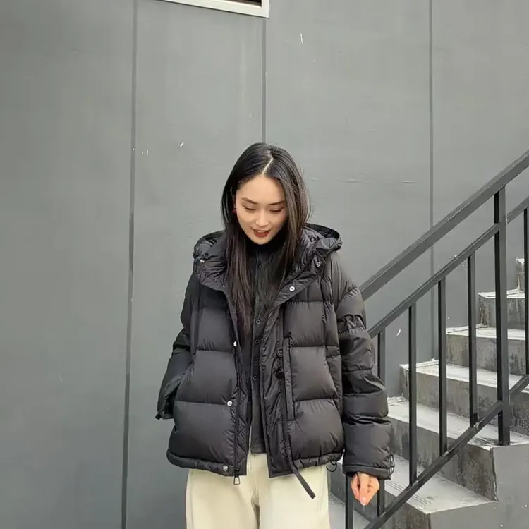 885-纯色90白鸭绒连帽宽松羽绒服冬季厚款短款休闲风潮流时尚