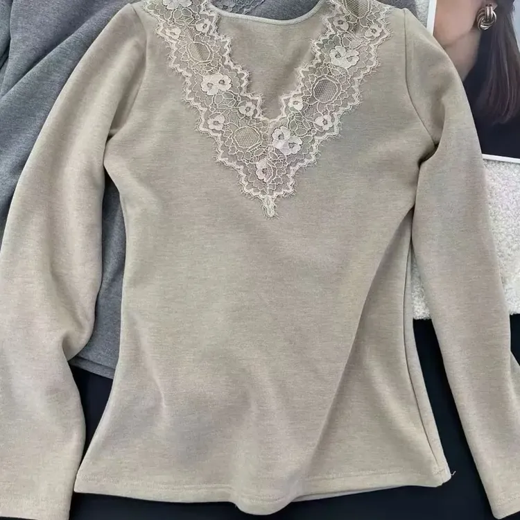 蕾丝V领 羊绒暖暖衣套装