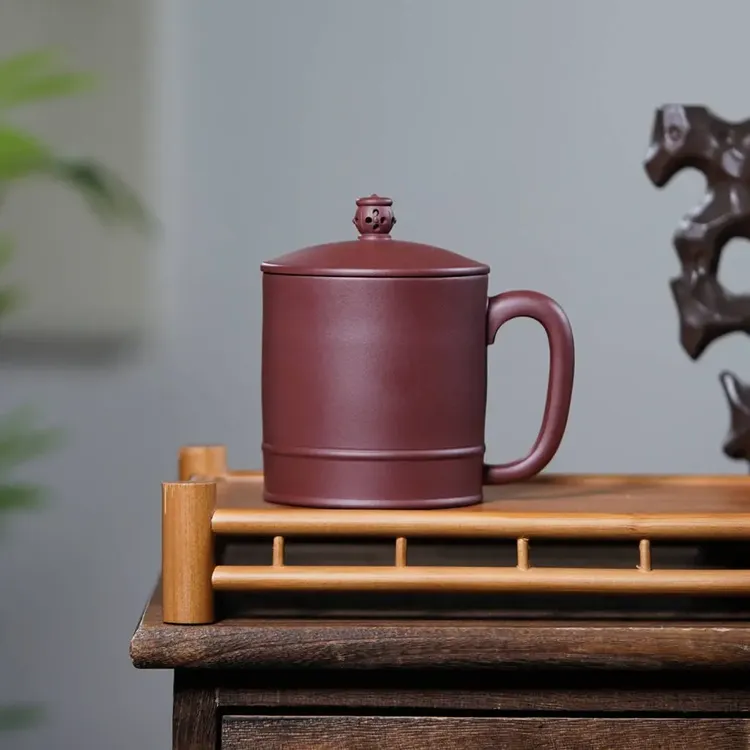 全手工乡宁紫砂陶瓷带盖主人杯高档男士办公家用泡茶杯紫砂杯